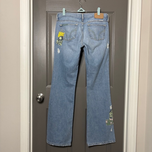 Hollister Patchwork Boho Jeans 7 Blue Boot/Flare Bohemian Hippie Denim - Picture 7 of 16